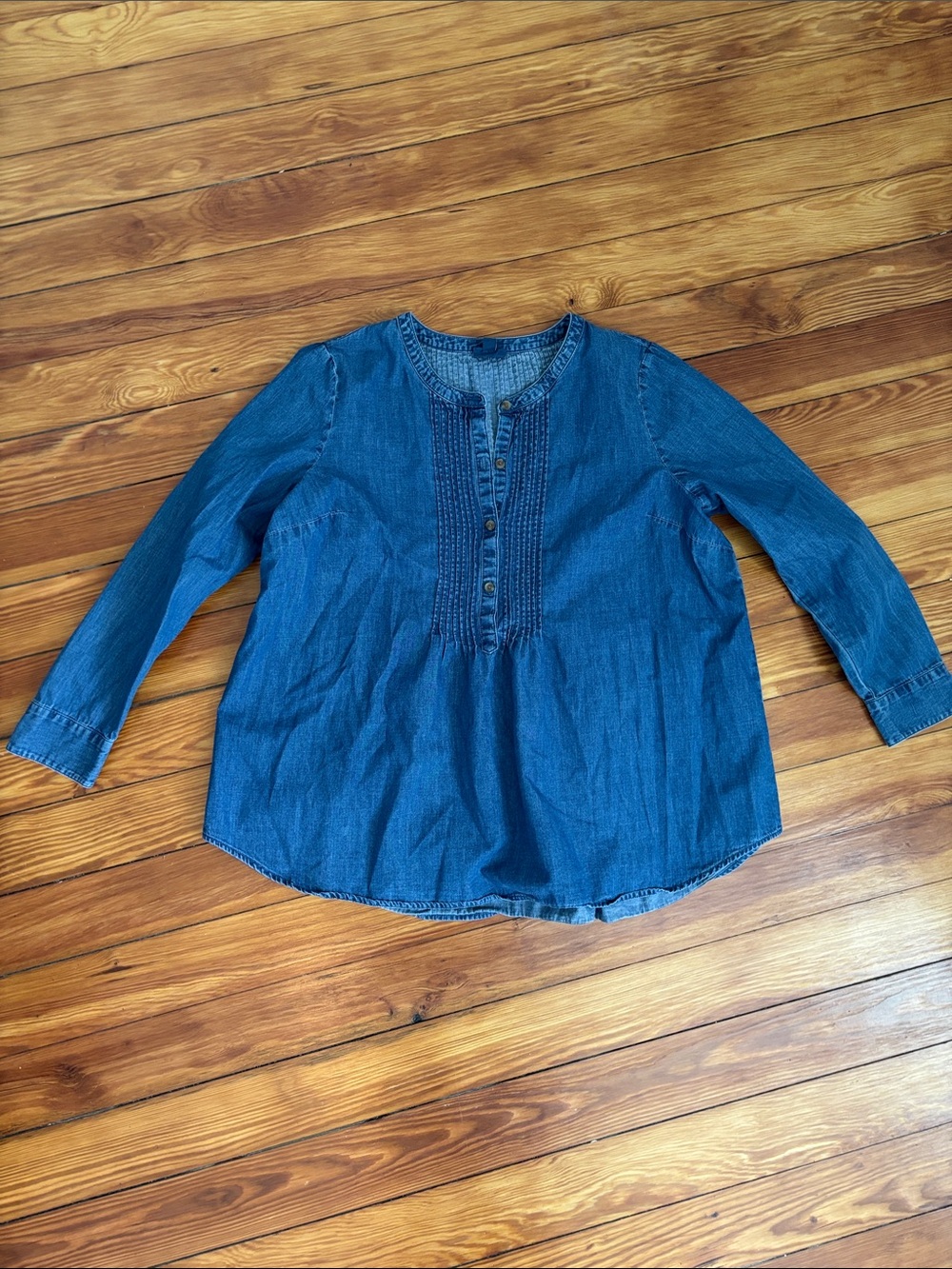 J. Jill Blue Denim Button-Front Peasant Top